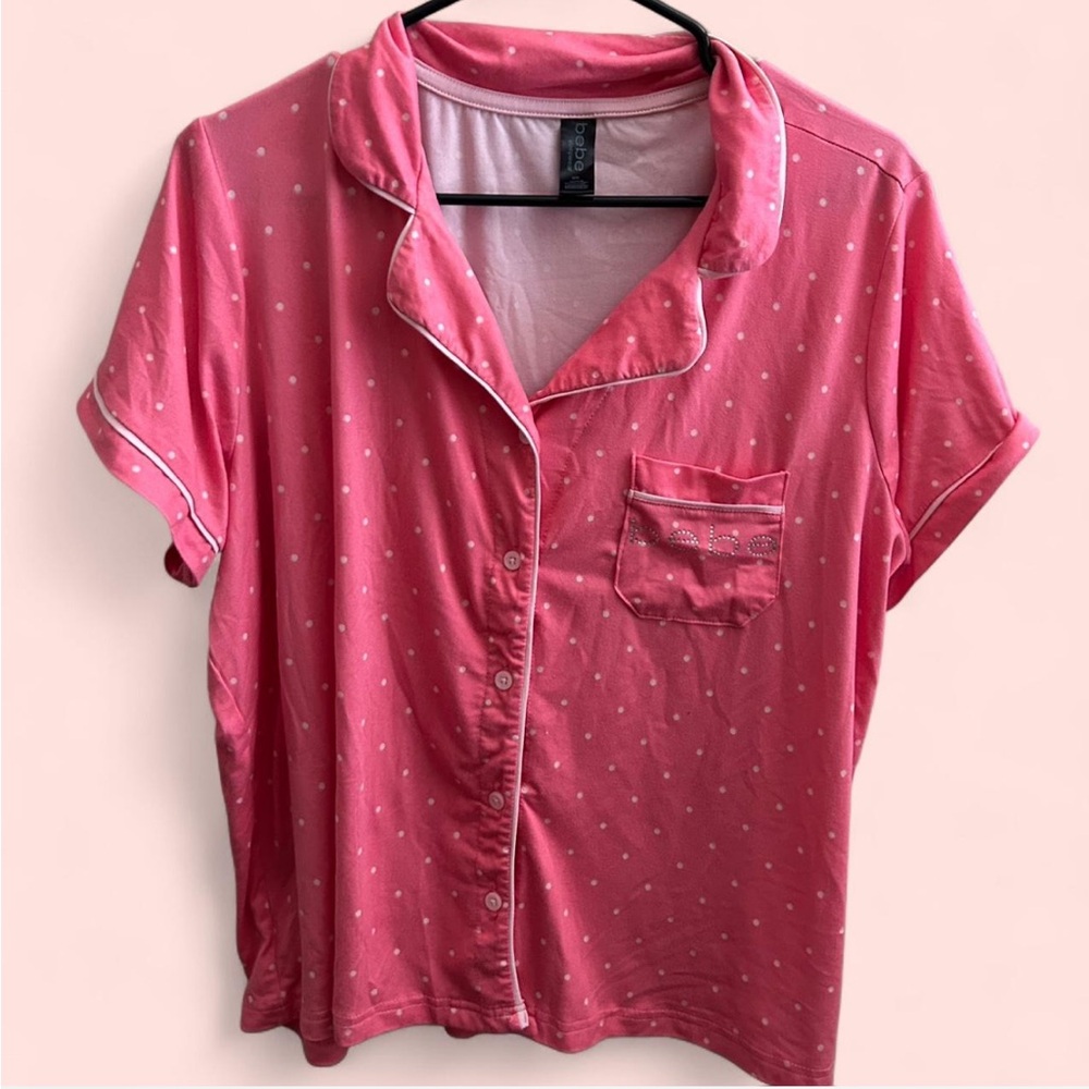 BEBE Pink Polka Dot Pajama Top